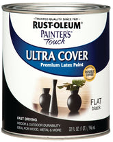 Painter's Touch Ultra Cover 1976502 Enamel Paint, Water Base, Flat Sheen, Black, 1 qt, Can, 120 sq-ft Coverage Area